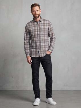 UNTUCKit Men's Plaid Flannel Shirt Medium Gray Orange Blue Slim Fit Long Sleeve